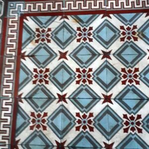 Carrelage Ciment Céramique Ancien Damier & Fleurs Réf 007