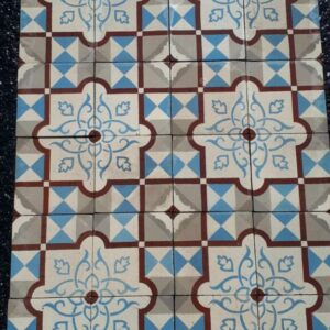 Carrelage Ciment Céramique Ancien Fleur Ciel et Géométrie Réf 015