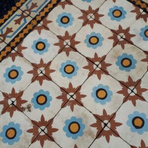 Carrelage Ciment Céramique Ancien Fleur bleue & Etoile Réf 018