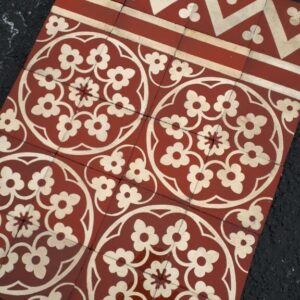 Carrelage Ciment Céramique Ancien Motif : Fleurs & Médaillons Réf 030