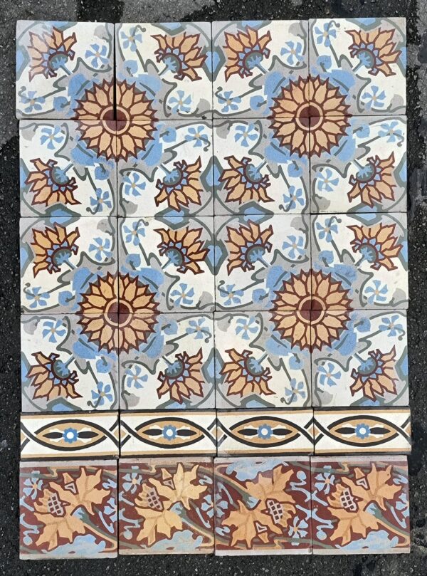 Carrelage Ciment Céramique Ancien  Réf 136 fleur tounesol - 30m2 +